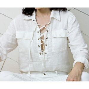 MOTHER White Lace-Up Blouse